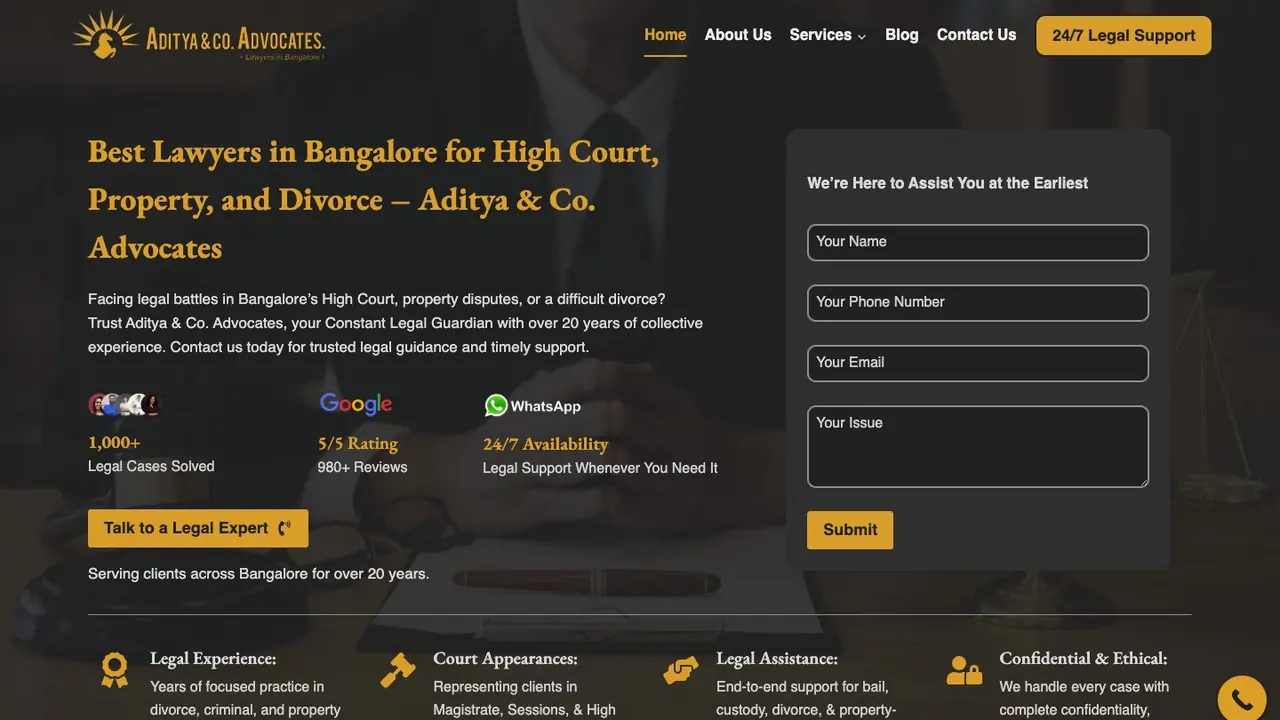 Aditya & Co. Advocates website homepage