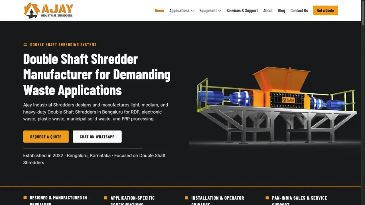 Ajay Industrial Shredders website homepage