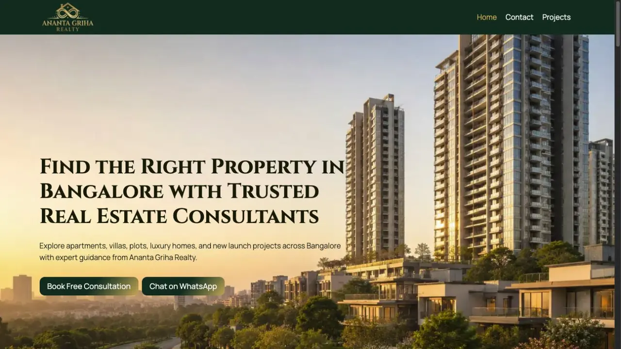 Ananta Griha Realty website homepage