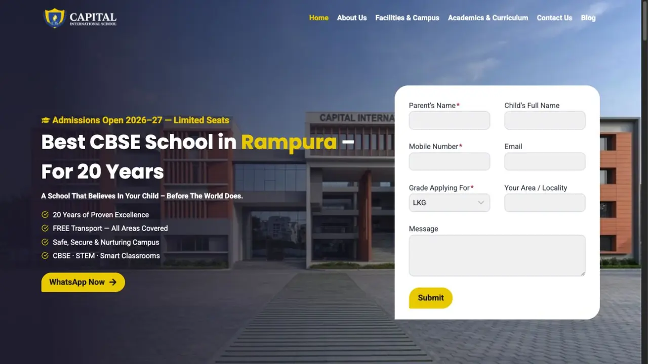 Capital International School website homepage