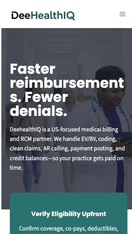 DeeHealthIQ homepage on mobile