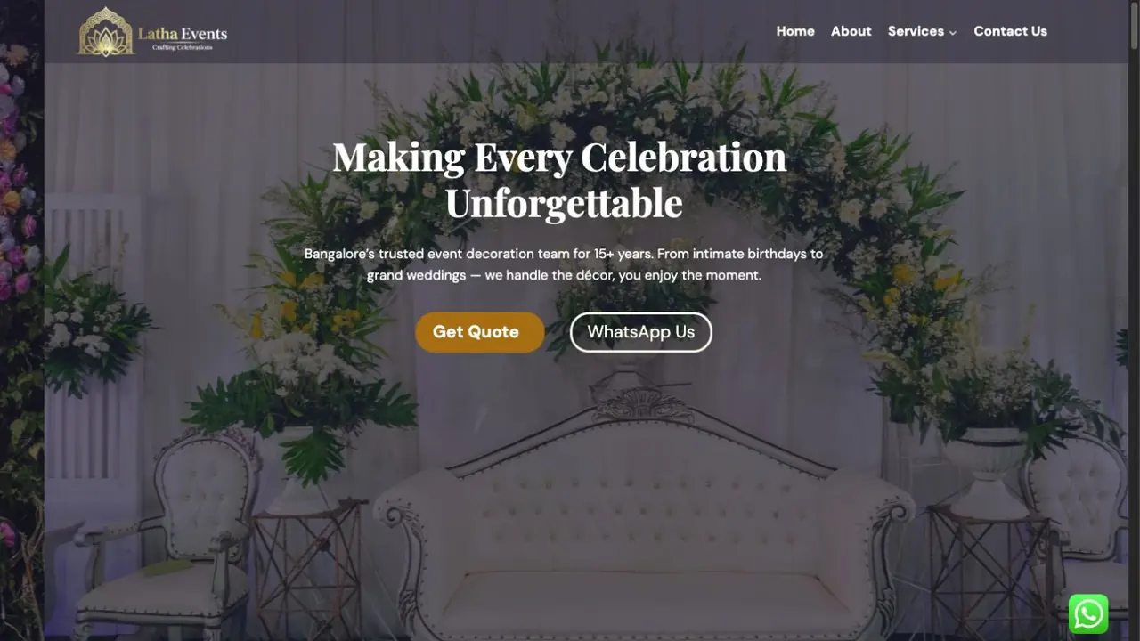 Latha Events website homepage
