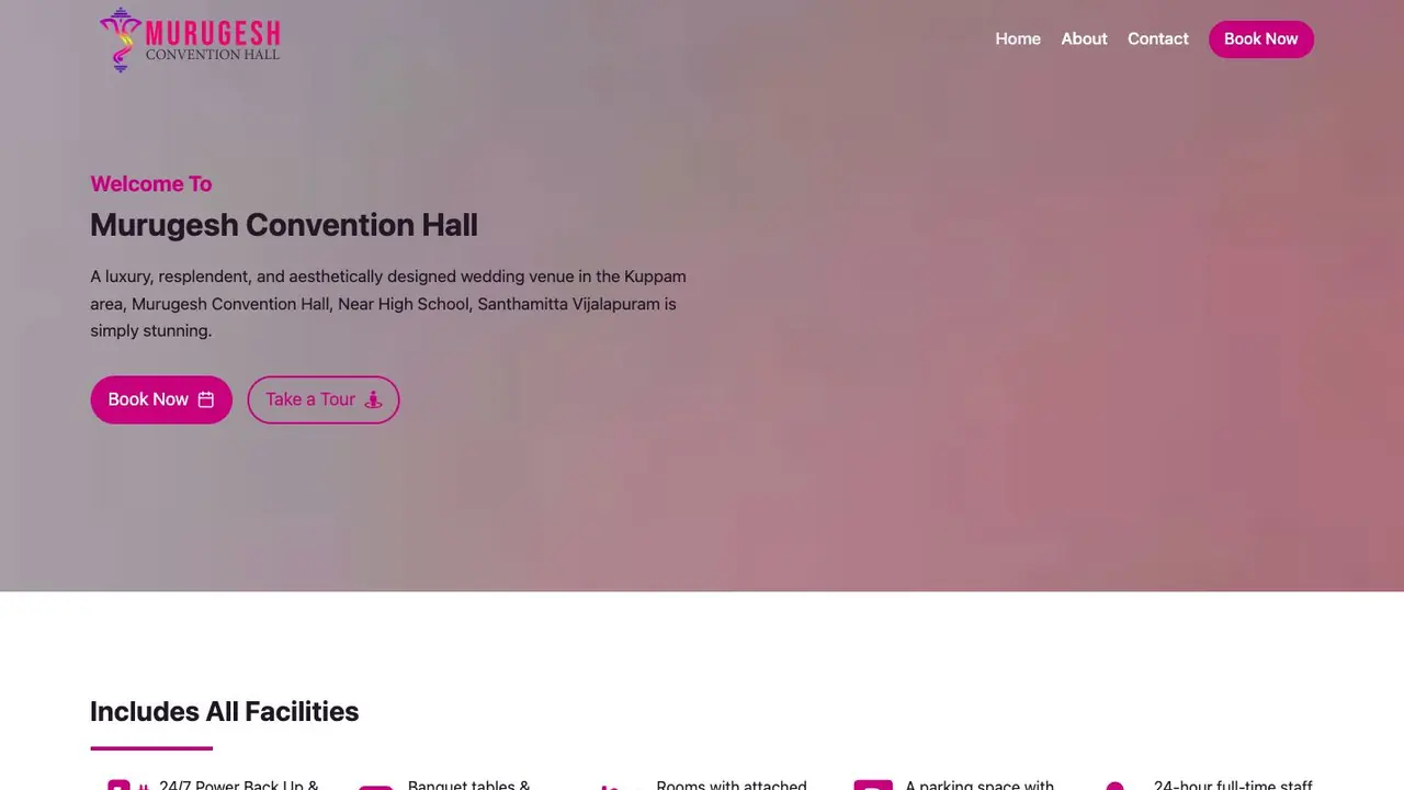 Murugesh Convention Hall website homepage