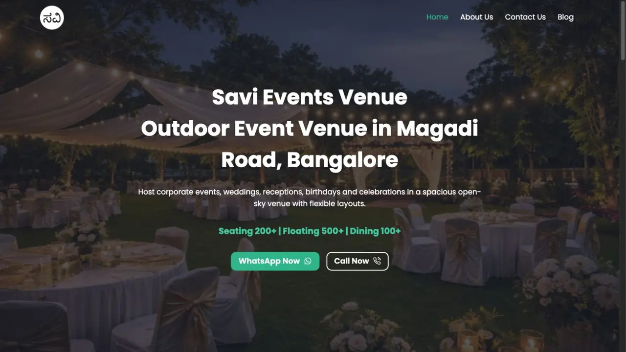 Savi Events Venue website homepage
