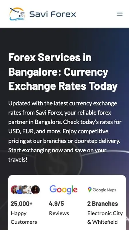 Savi Forex homepage on mobile