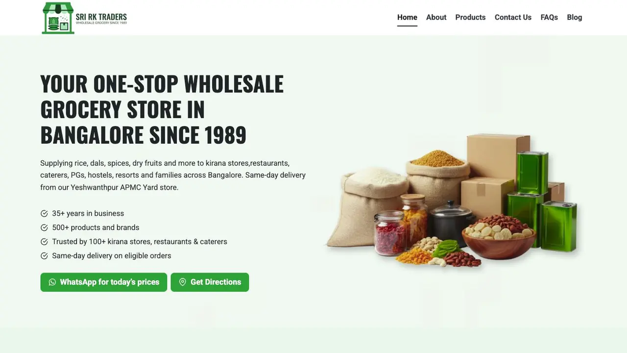 Sri R K Traders website homepage