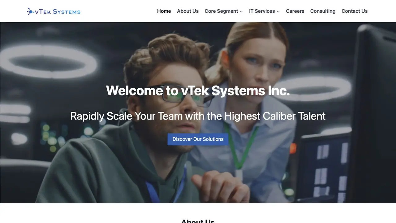 vTek Systems website homepage