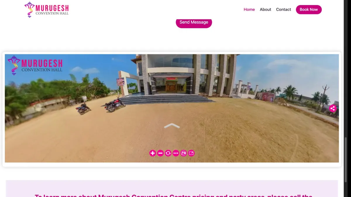 Murugesh Convention Hall homepage with an interactive venue presentation